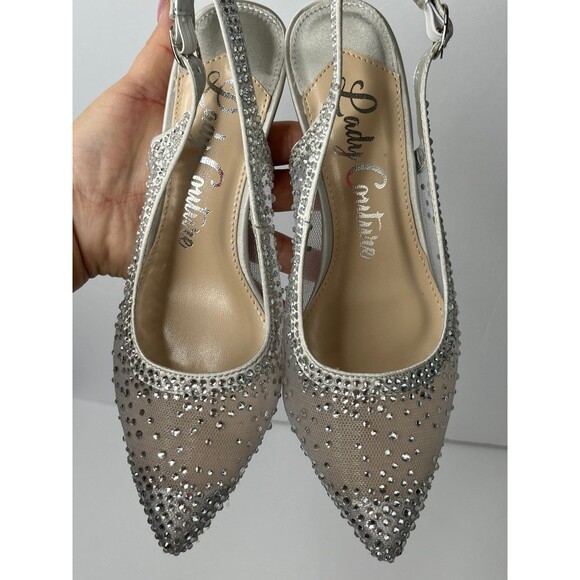 Lady Couture Lola Embellished Pointed Toe Slingback Pump Heel-Silver Size 6 #333 - Picture 6 of 12